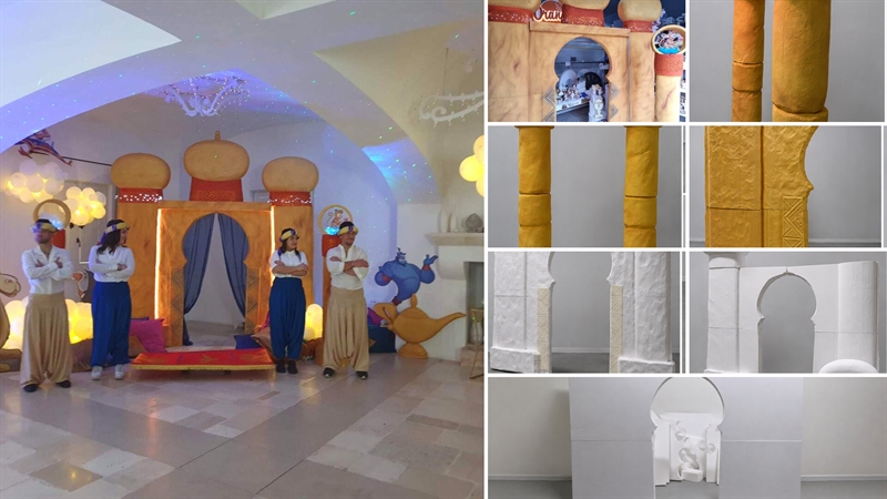 Scenografia personalizzata per party: castello orientale con LED